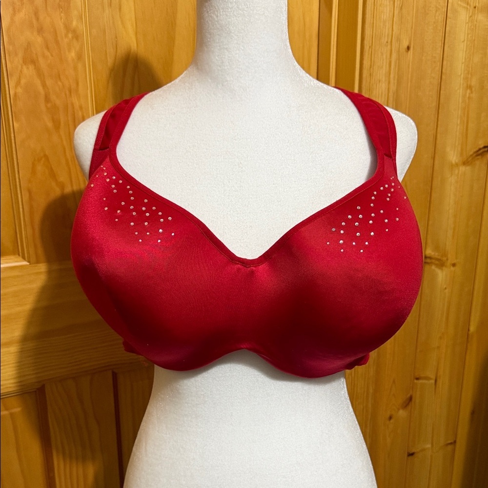 Avenue Body Full-Coverage Red Support Bra with Subtle Embellishments.  46DD